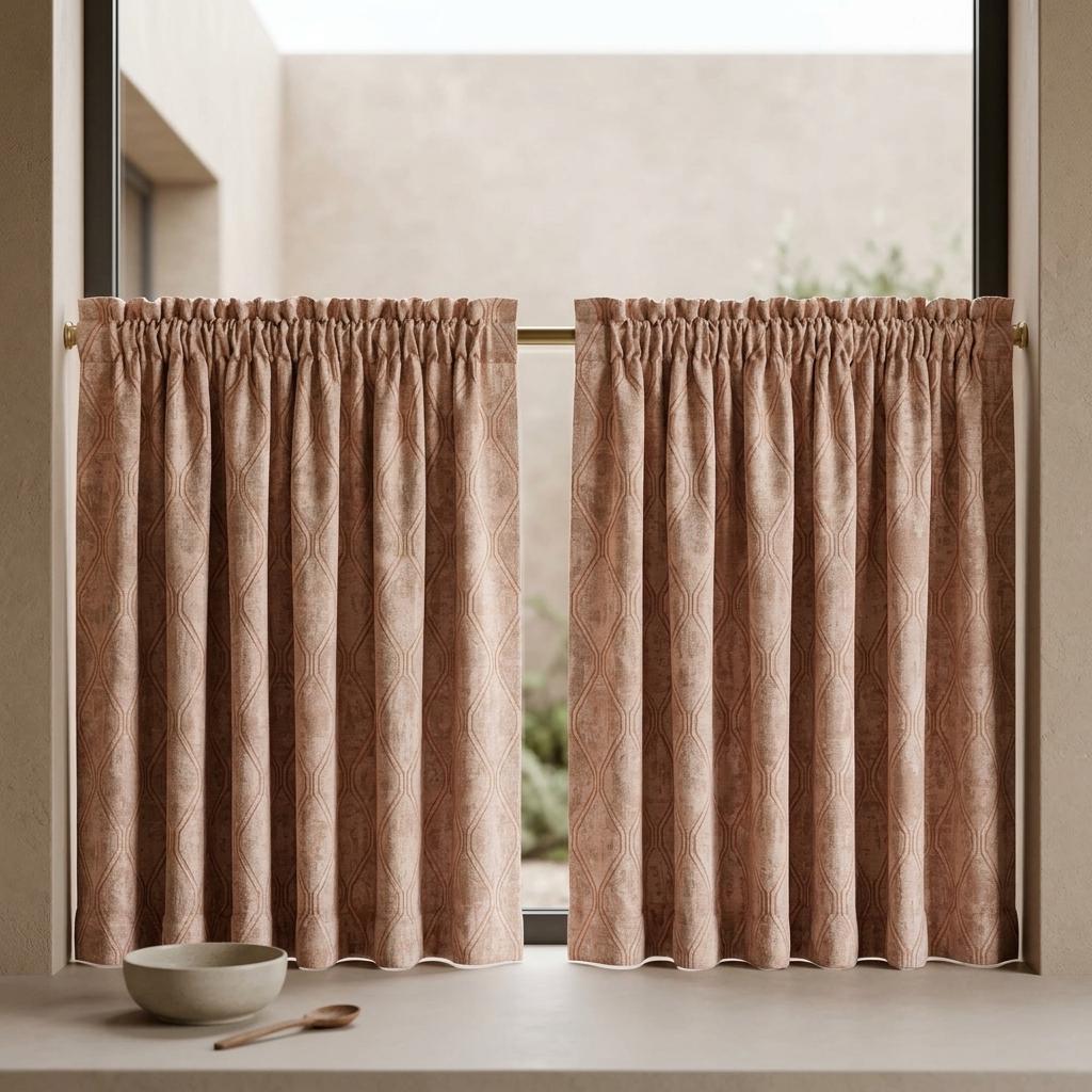 Blush Pink Pure Linen Jacquard Curtains, Rose Gold Geometric Trellis Drapes, Custom Extra Long Blackout Panels — image 7