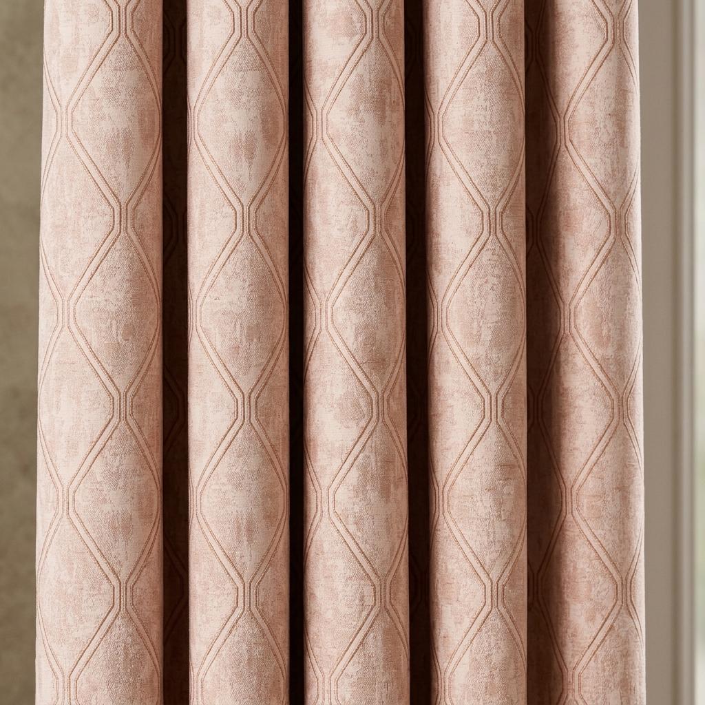 Blush Pink Pure Linen Jacquard Curtains, Rose Gold Geometric Trellis Drapes, Custom Extra Long Blackout Panels — image 3