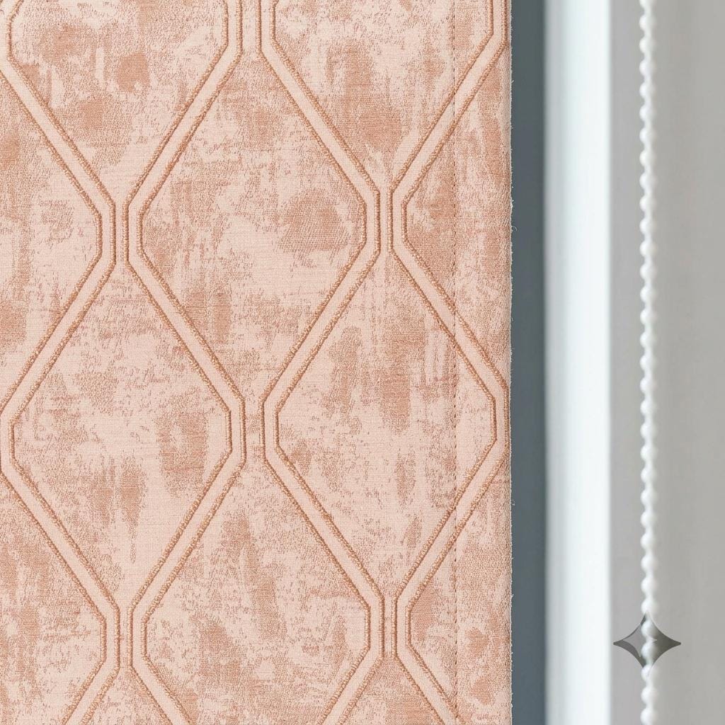 Blush Pink Linen Roman Shade, Dusty Rose Geometric Trellis Jacquard, Custom Blackout Window Blind — image 6