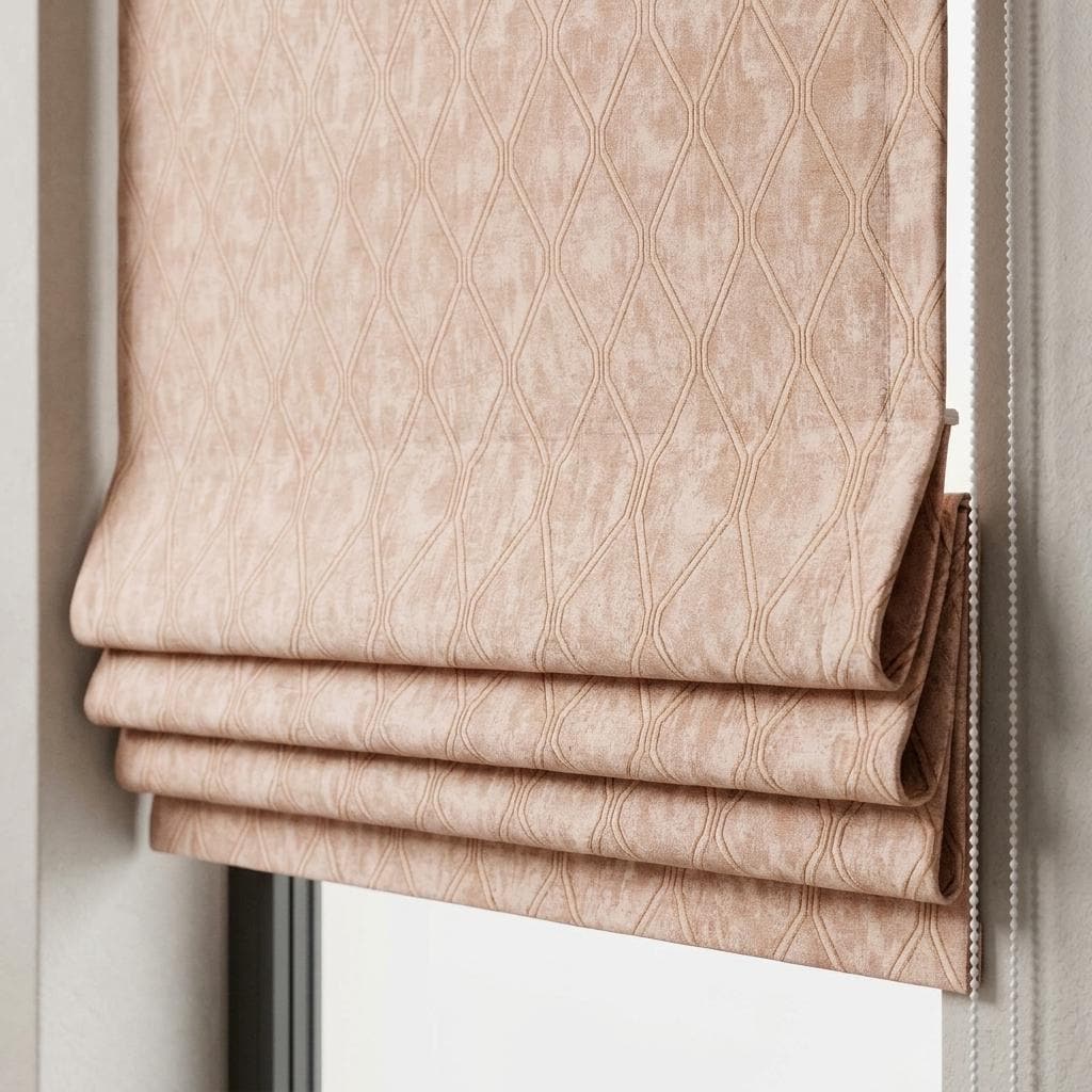 Blush Pink Linen Roman Shade, Dusty Rose Geometric Trellis Jacquard, Custom Blackout Window Blind — image 2