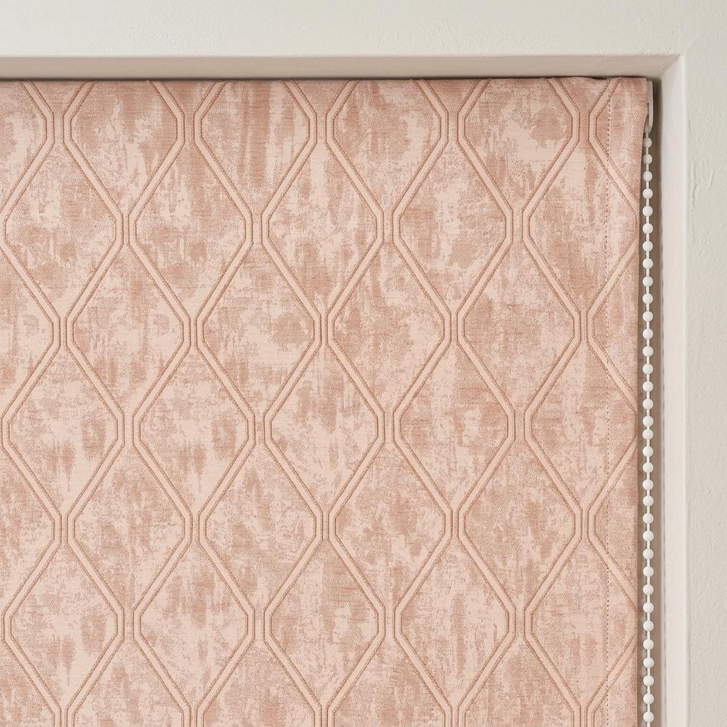 Blush Pink Linen Roman Shade, Dusty Rose Geometric Trellis Jacquard, Custom Blackout Window Blind — image 5