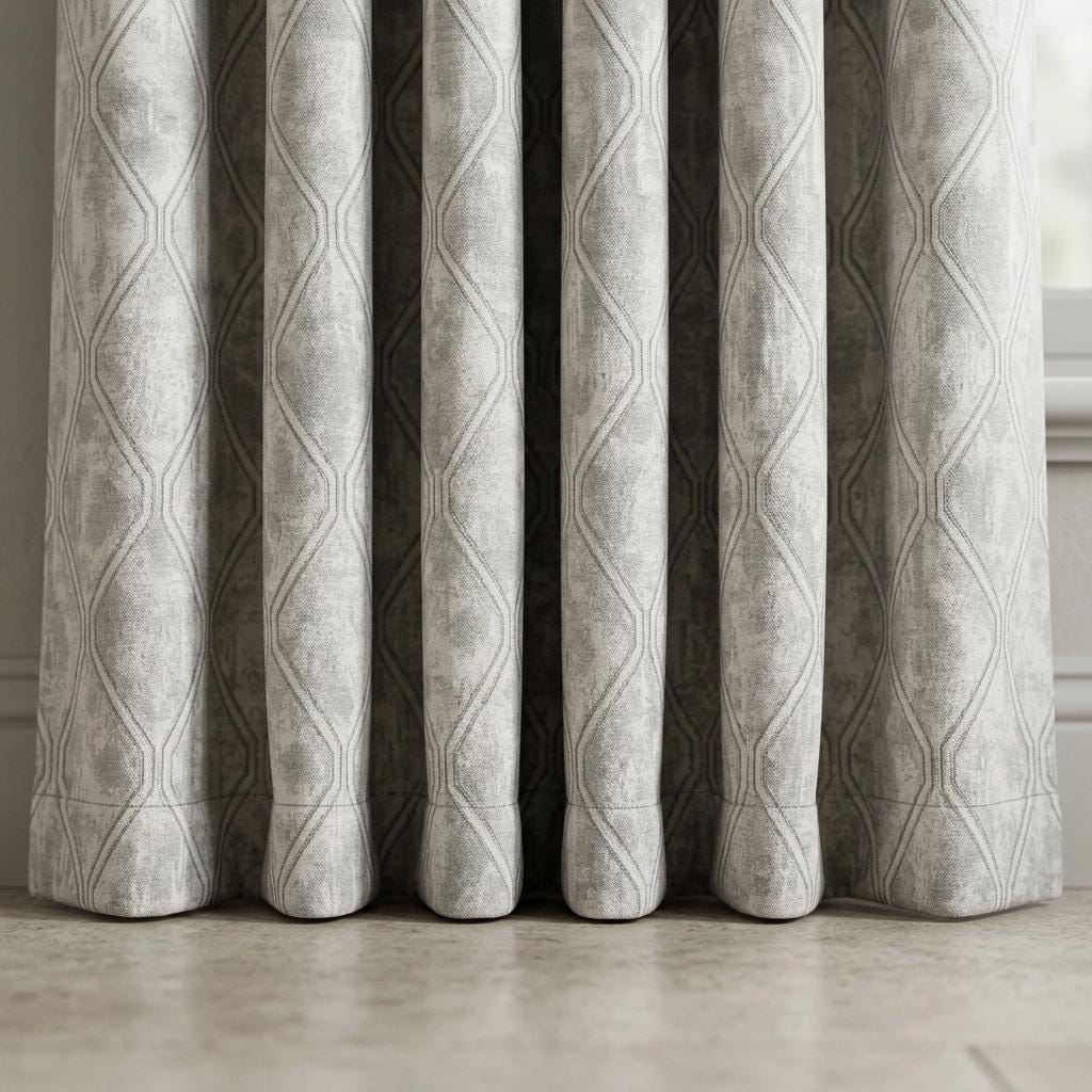 Ivory Greige Pure Linen Jacquard Curtains, Silver Taupe Geometric Trellis Drapes, Custom Extra Long Blackout Panels — image 5
