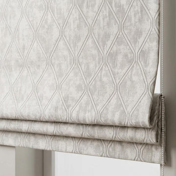 Ivory Greige Pure Linen Roman Shade, Geometric Trellis Jacquard, Custom Blackout or Light Filtering Window Blind — image 1