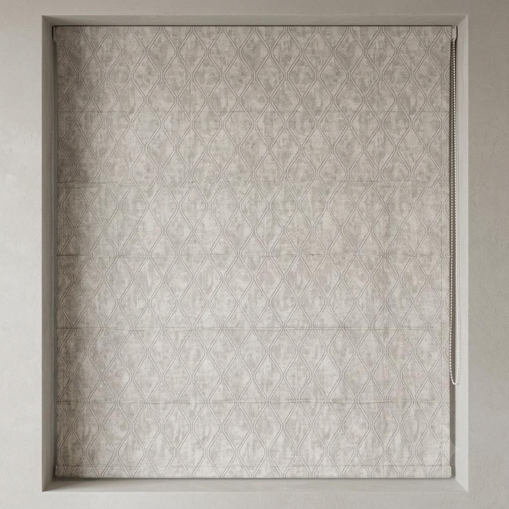 Ivory Greige Pure Linen Roman Shade, Geometric Trellis Jacquard, Custom Blackout or Light Filtering Window Blind — image 9