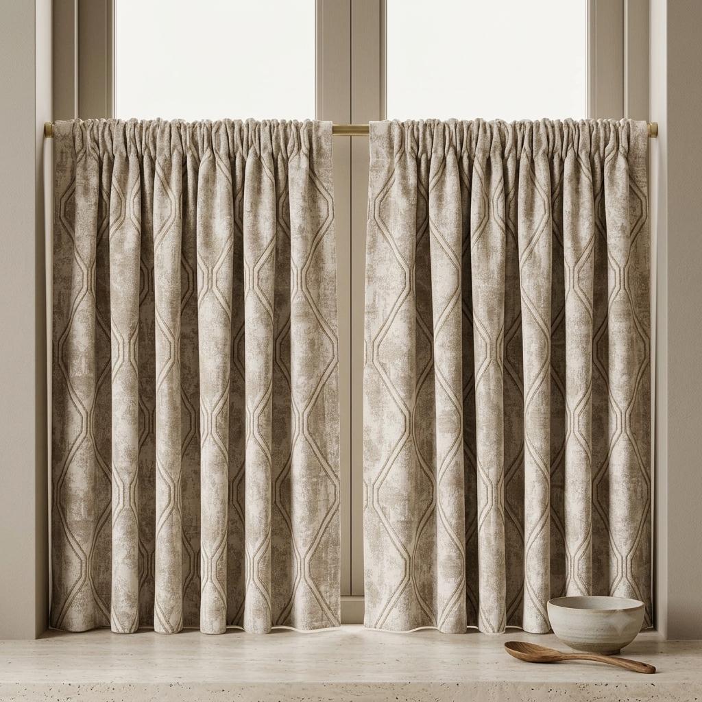 Ivory Beige Pure Linen Jacquard Curtains, Antique Gold Geometric Trellis, Extra Long Blackout Panels — image 6