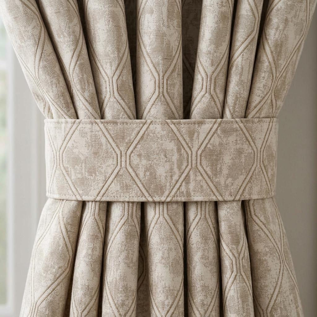 Ivory Beige Pure Linen Jacquard Curtains, Antique Gold Geometric Trellis, Extra Long Blackout Panels — image 2