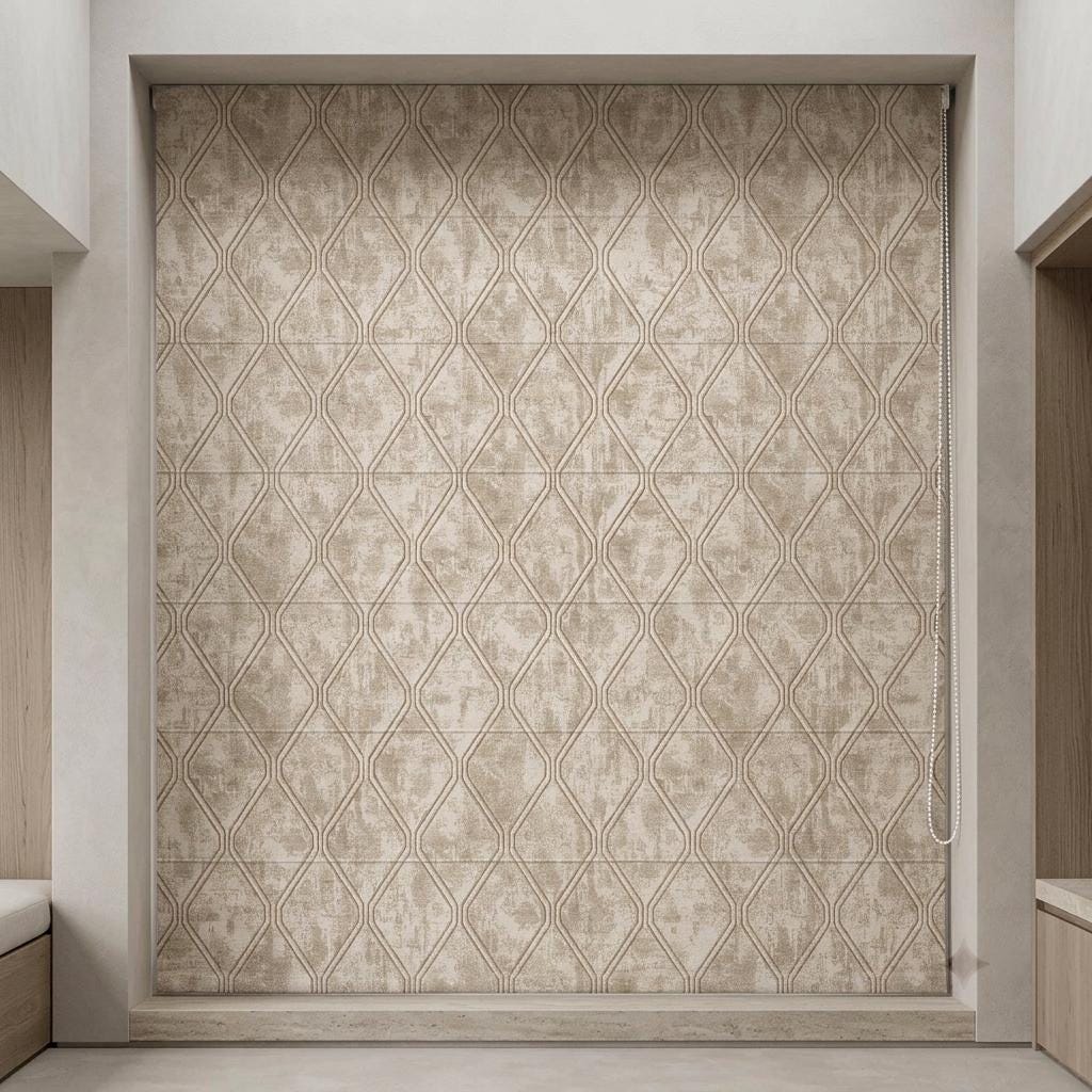 Ivory Beige Linen Roman Shade, Taupe Trellis Jacquard, Custom Blackout or Light Filtering Blind — image 9