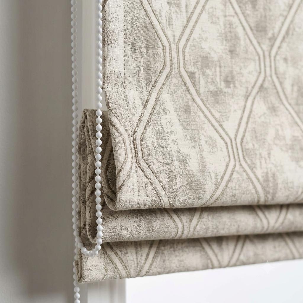 Ivory Beige Linen Roman Shade, Taupe Trellis Jacquard, Custom Blackout or Light Filtering Blind — image 6