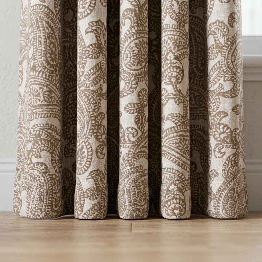 Ivory Taupe Paisley Pure Linen Curtains, Floral Botanical Drapes, Custom Extra Long Blackout Panels — image 5