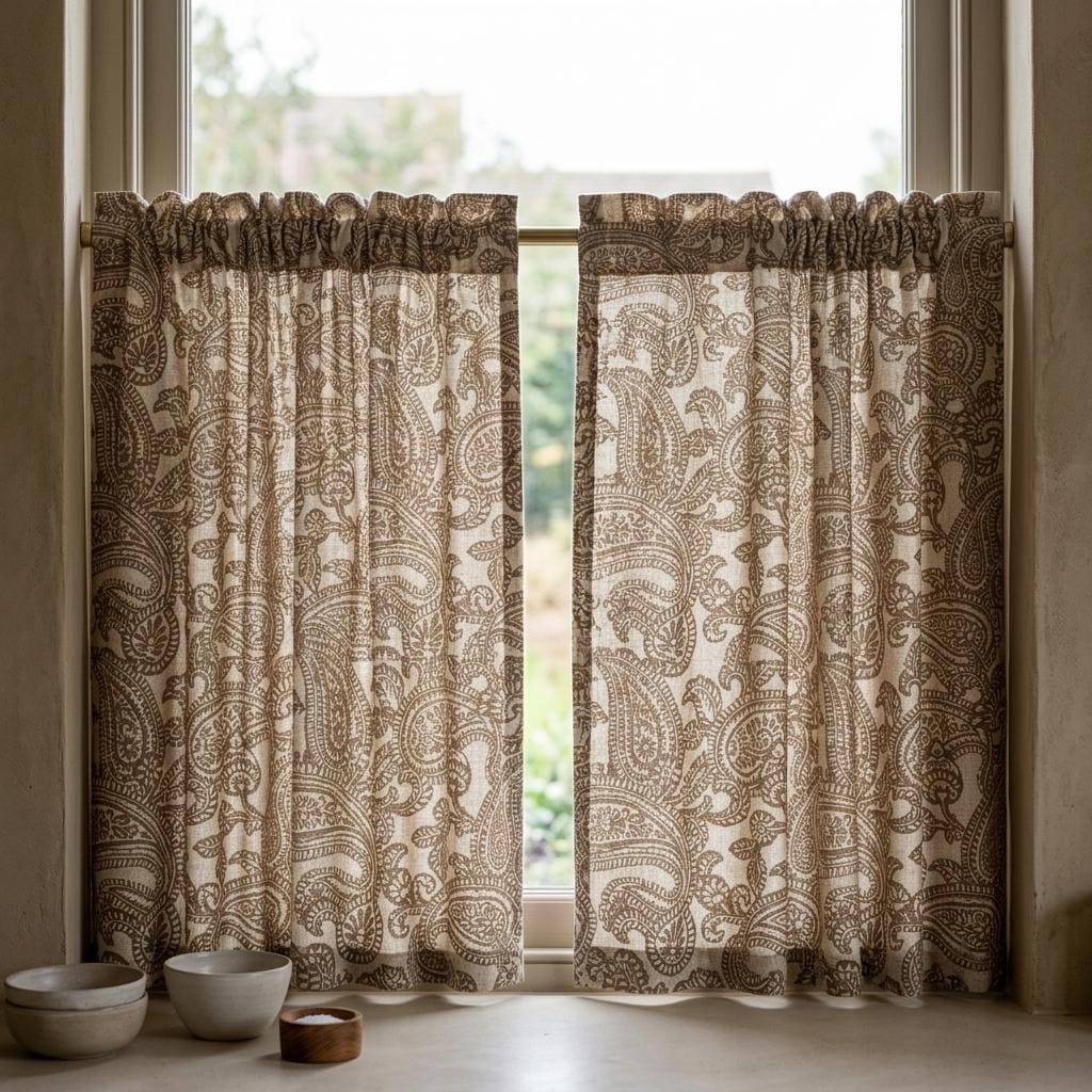 Ivory Taupe Paisley Pure Linen Curtains, Floral Botanical Drapes, Custom Extra Long Blackout Panels — image 6
