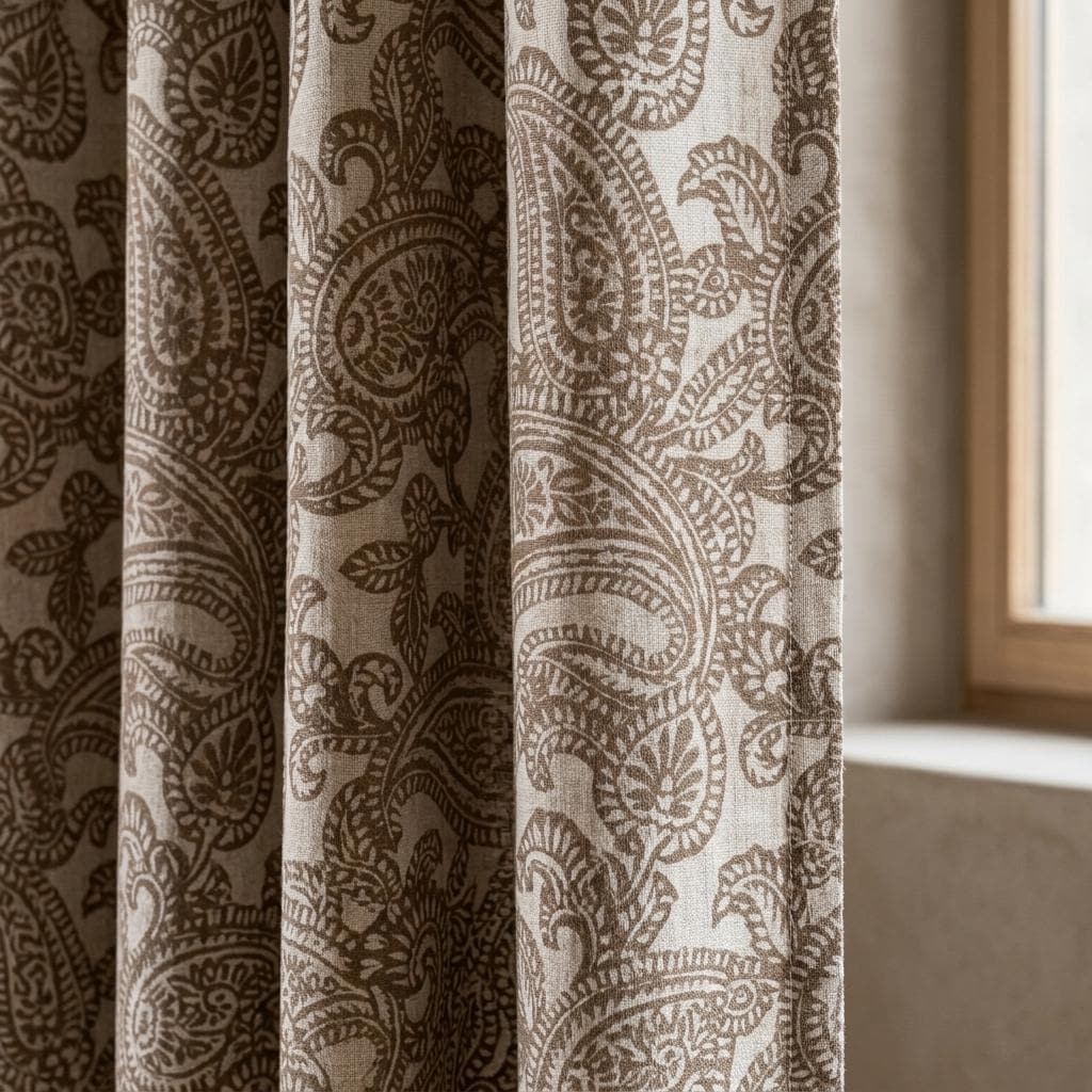 Ivory Taupe Paisley Pure Linen Curtains, Floral Botanical Drapes, Custom Extra Long Blackout Panels — image 1