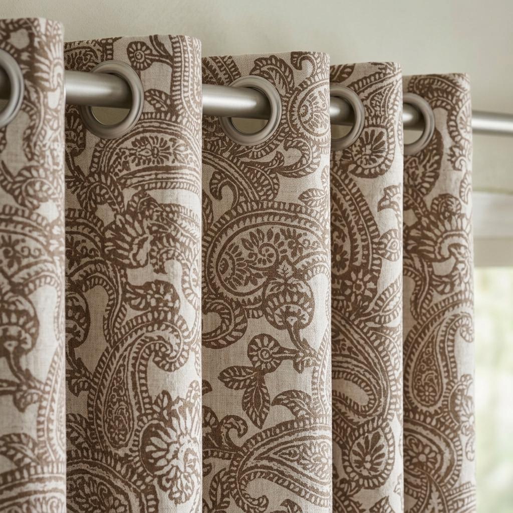Ivory Taupe Paisley Pure Linen Curtains, Floral Botanical Drapes, Custom Extra Long Blackout Panels — image 7