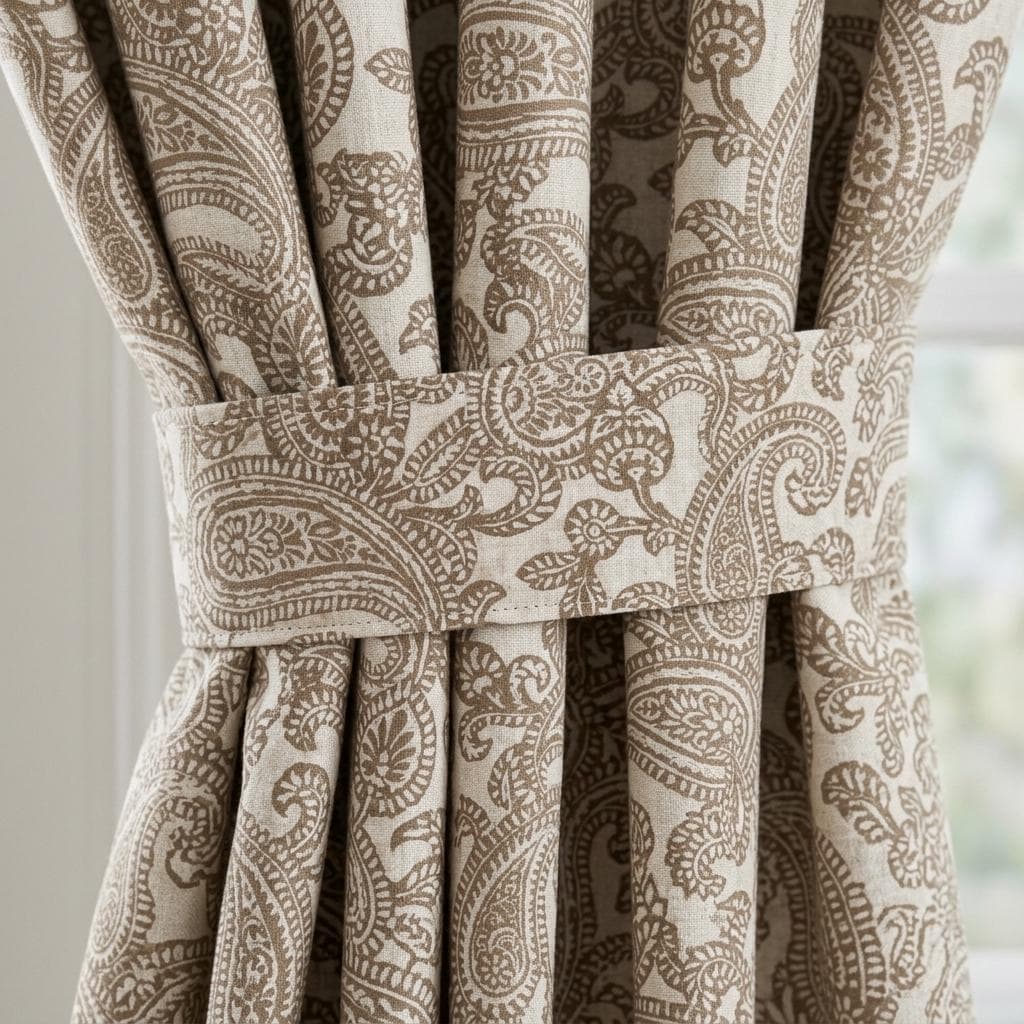 Ivory Taupe Paisley Pure Linen Curtains, Floral Botanical Drapes, Custom Extra Long Blackout Panels — image 2