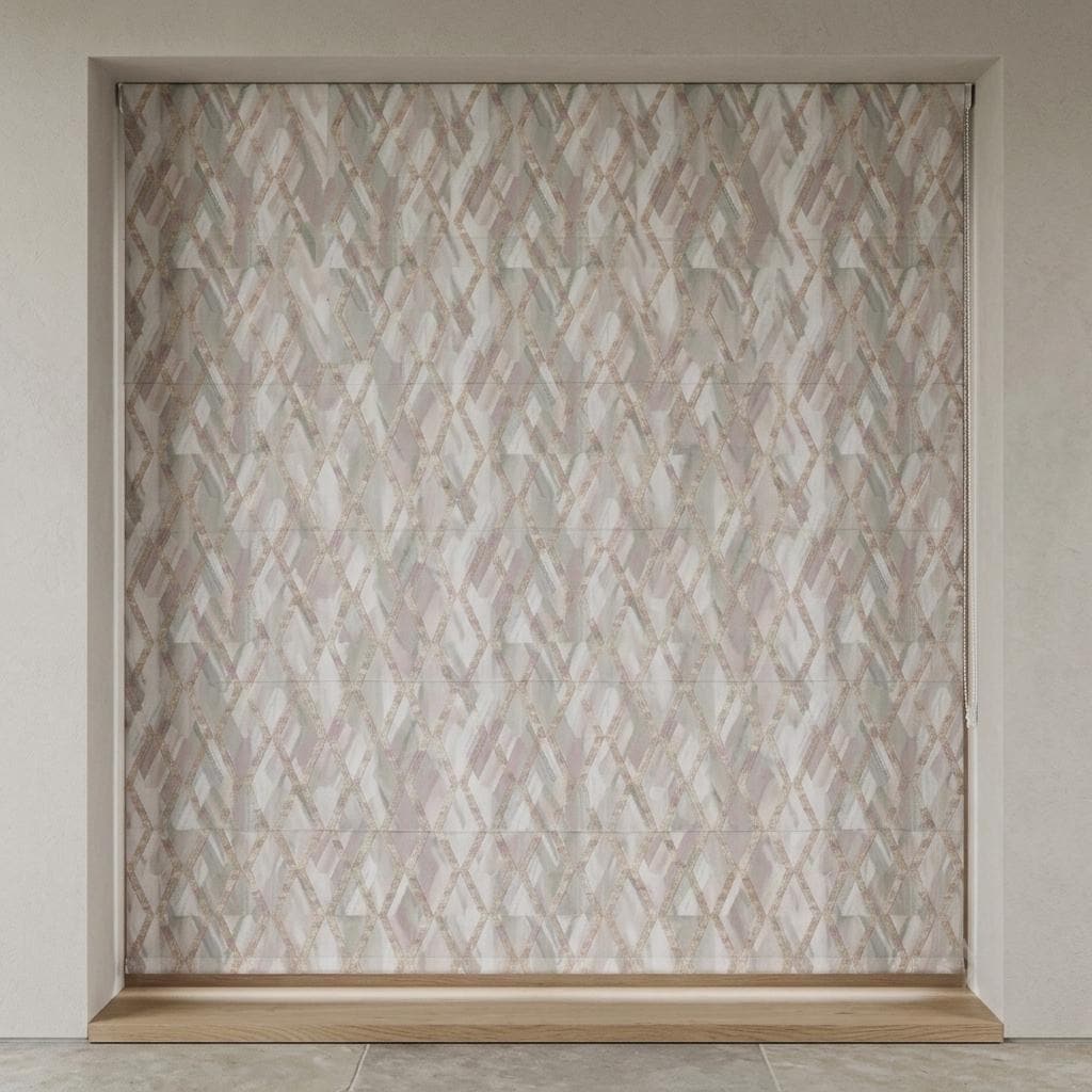 Blush Pink & Gray Linen Roman Shade, Geometric Embroidered Trellis, Custom Blackout or Light Filtering Blind — image 8