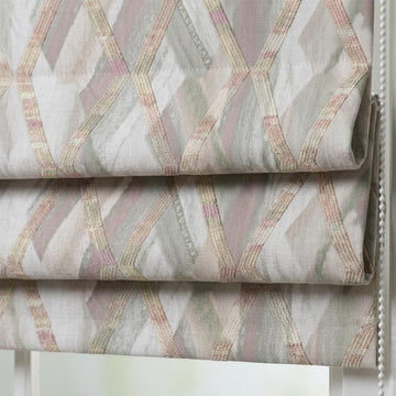 Blush Pink & Gray Linen Roman Shade, Geometric Embroidered Trellis, Custom Blackout or Light Filtering Blind — image 1