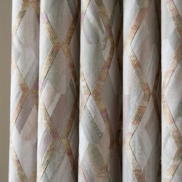 Silver Grey & Blush Pure Linen Embroidered Curtains, Champagne Geometric Trellis, Custom Extra Long Blackout Drapes — image 1