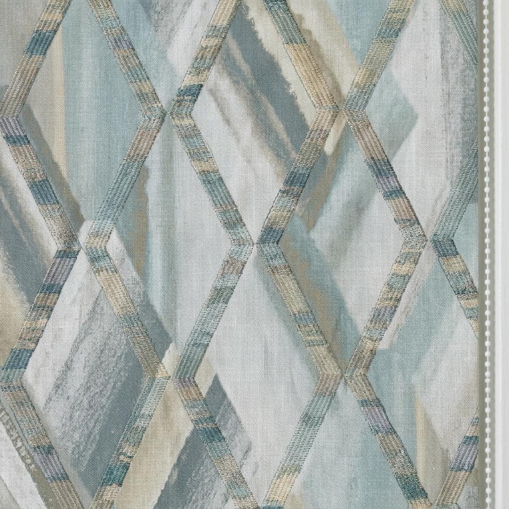 Pale Blue & Gray Linen Roman Shade, Geometric Embroidered Trellis, Custom Blackout or Light Filtering Window Blind — image 8