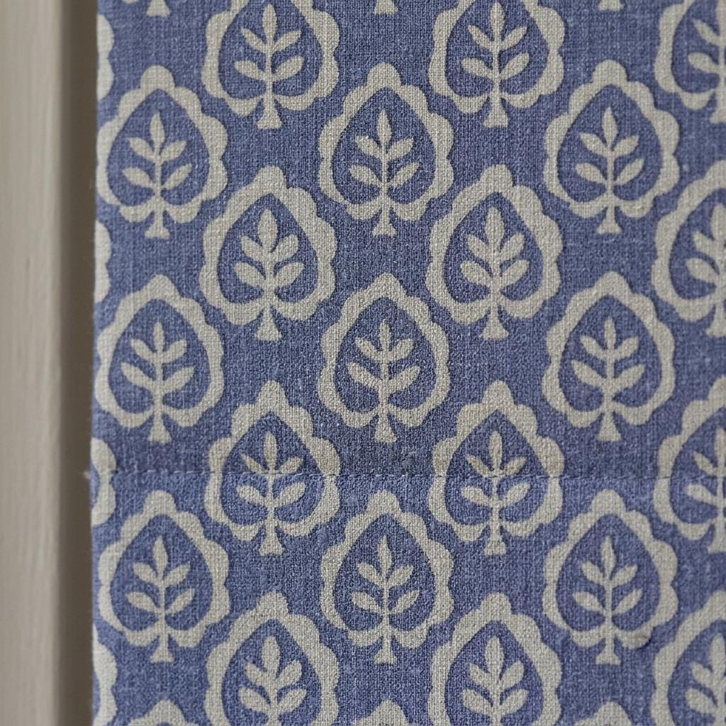 Dusty Blue & Ivory Linen Roman Shade, Botanical Leaf Print, Custom Blackout or Light Filtering Window Blind — image 6