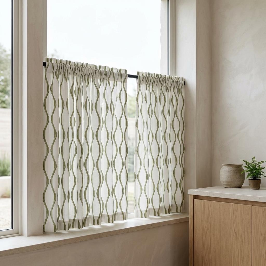 Ivory Green Pure Linen Curtains, Sage Olive Ogee Trellis Embroidered Drapes, Custom Blackout or Light Filtering Panels — image 8