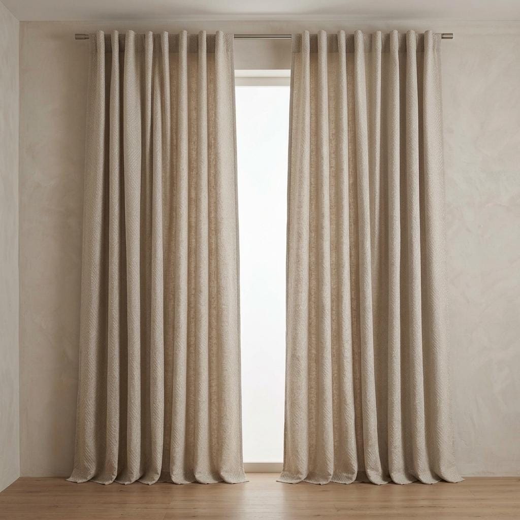 Seminatural Pearl Pure Linen Curtains, Greige & White Diamond Embroidered Drapes, Custom Blackout or Light Filtering Panels — image 3