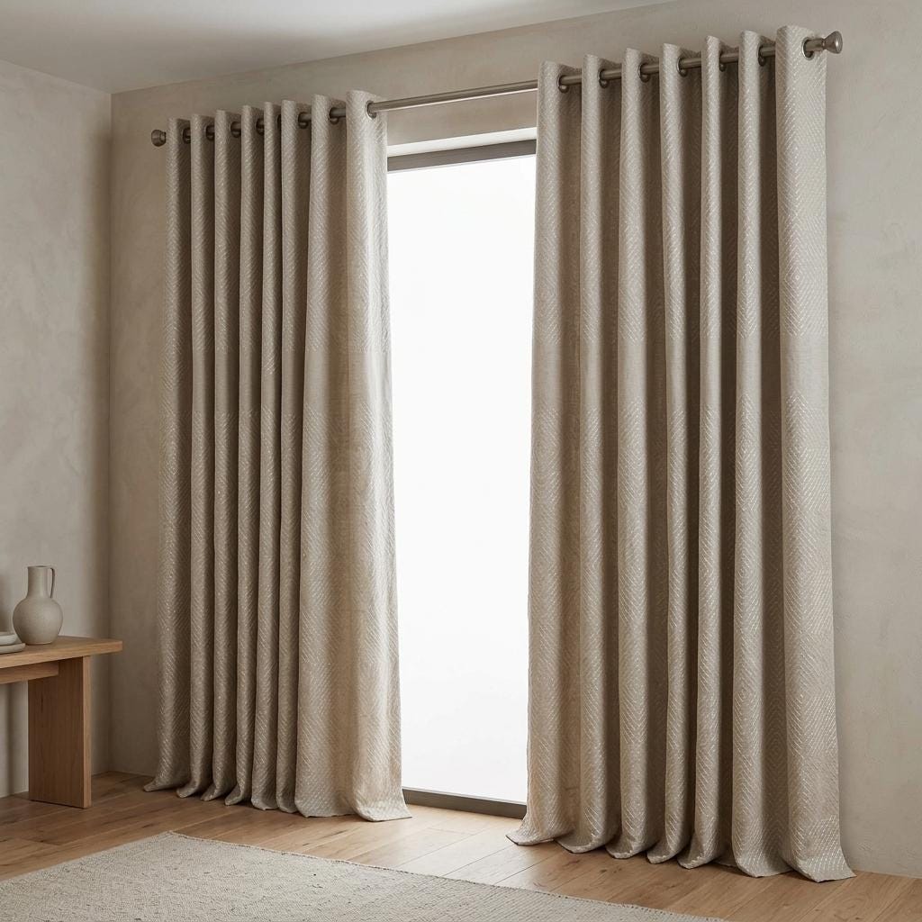 Seminatural Pearl Pure Linen Curtains, Greige & White Diamond Embroidered Drapes, Custom Blackout or Light Filtering Panels — image 8