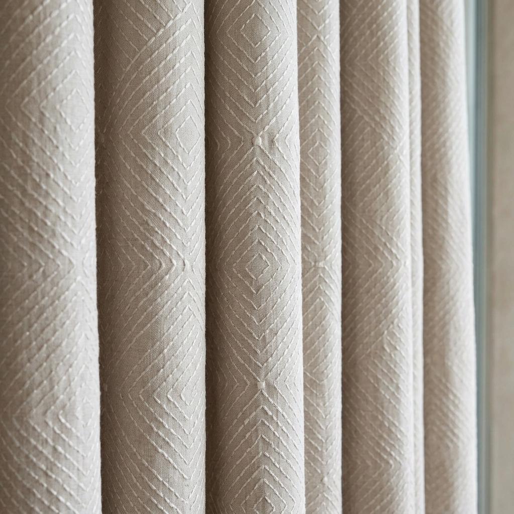Seminatural Pearl Pure Linen Curtains, Greige & White Diamond Embroidered Drapes, Custom Blackout or Light Filtering Panels — image 7