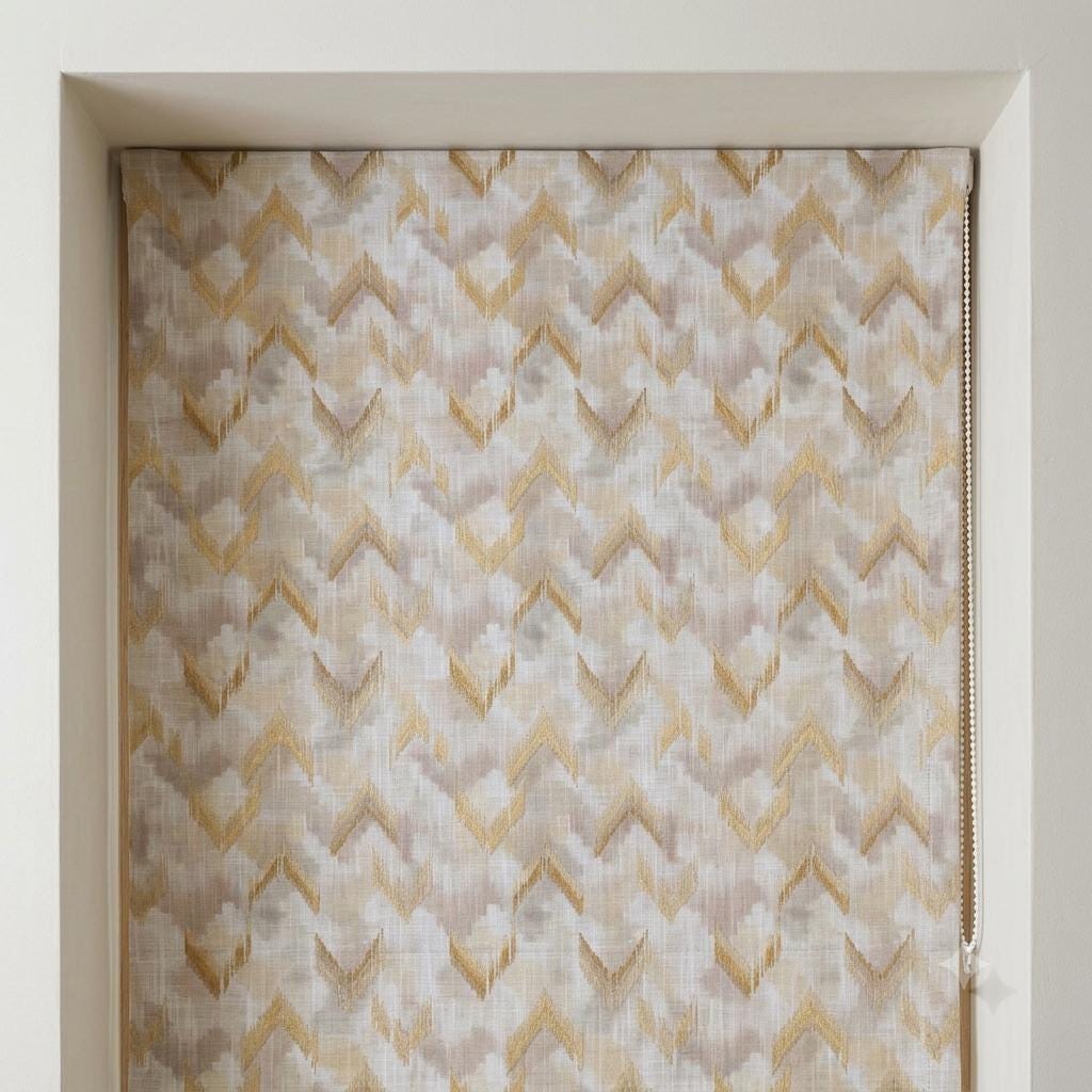 Ivory Beige Linen Roman Shade, Taupe Embroidered Ogee Diamond Trellis, Custom Blackout or Light Filtering Window Blind — image 6