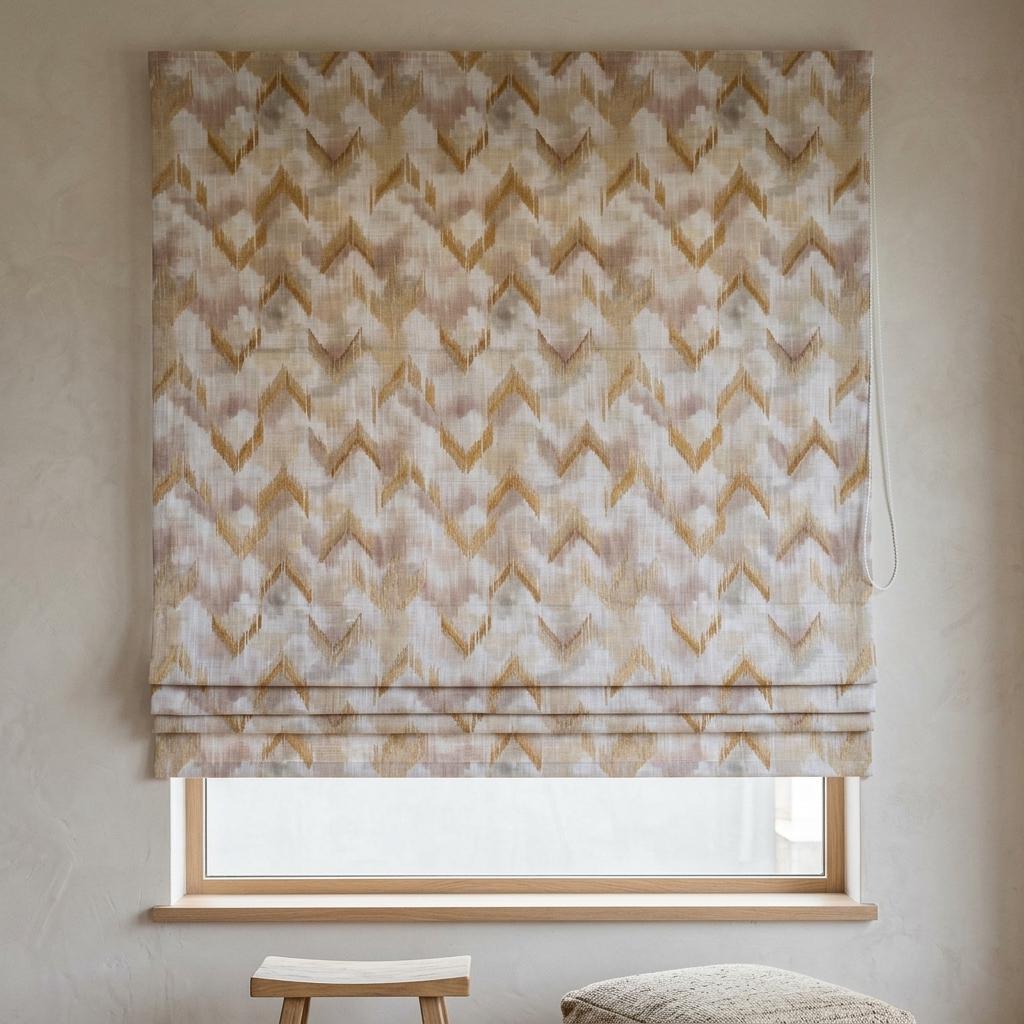 Ivory Beige Linen Roman Shade, Taupe Embroidered Ogee Diamond Trellis, Custom Blackout or Light Filtering Window Blind — image 9