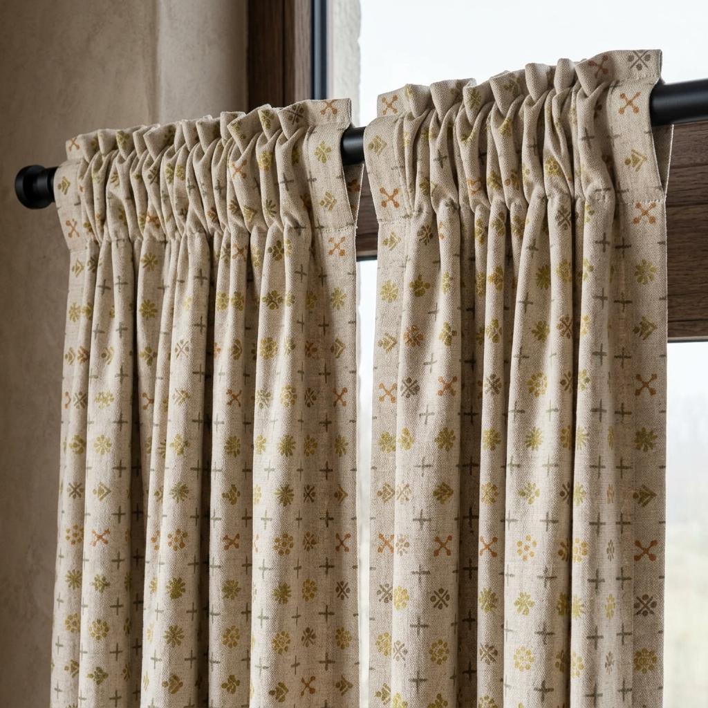 Natural Ivory Pure Linen Curtains, Mustard Olive Rust Mid Century Atomic Print Drapes, Custom Blackout or Light Filtering Panels — image 7