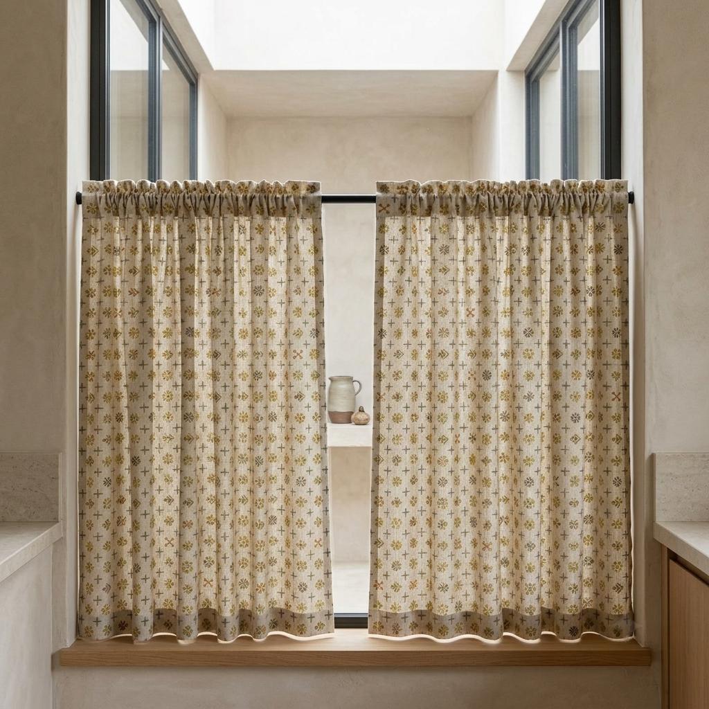 Natural Ivory Pure Linen Curtains, Mustard Olive Rust Mid Century Atomic Print Drapes, Custom Blackout or Light Filtering Panels — image 8