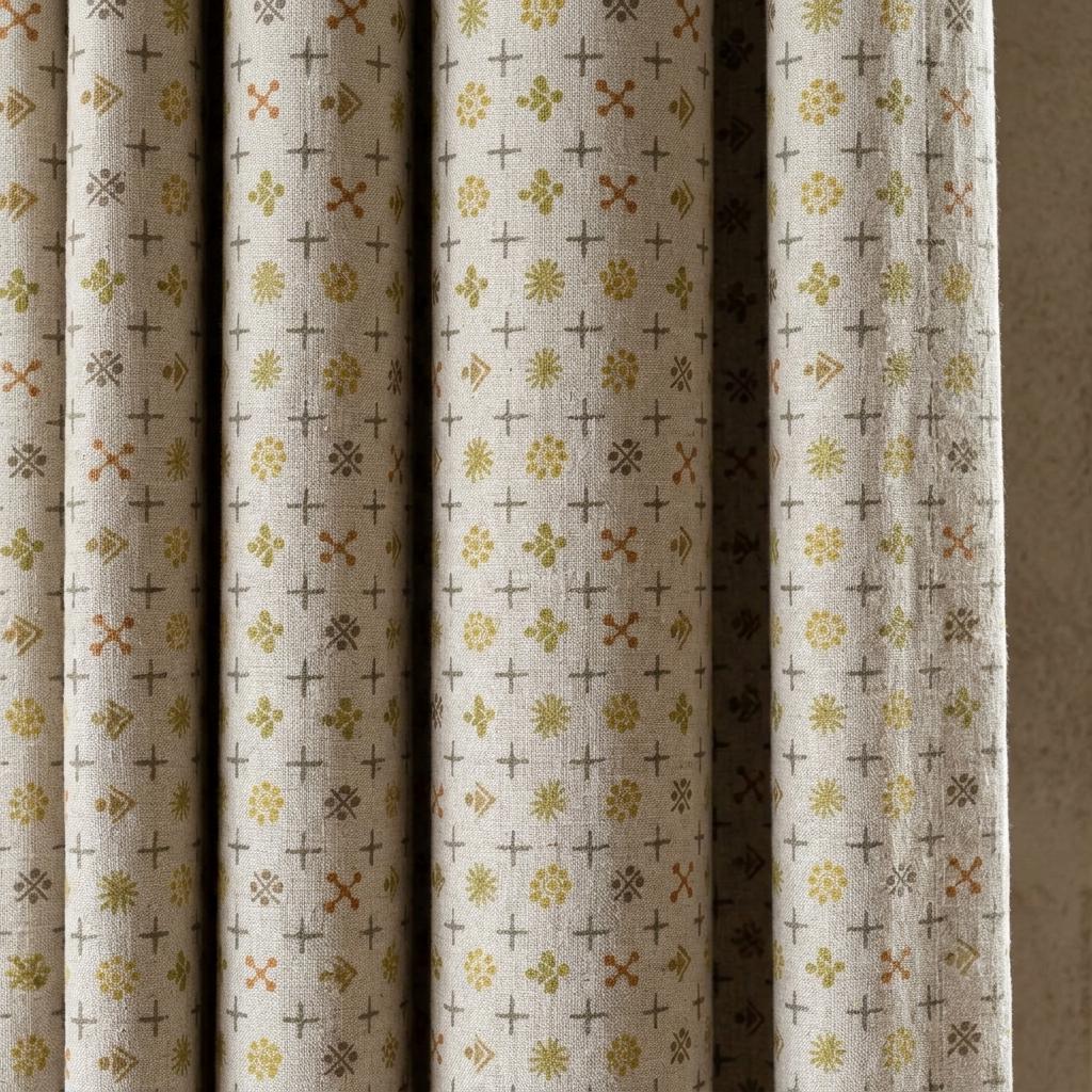Natural Ivory Pure Linen Curtains, Mustard Olive Rust Mid Century Atomic Print Drapes, Custom Blackout or Light Filtering Panels — image 6