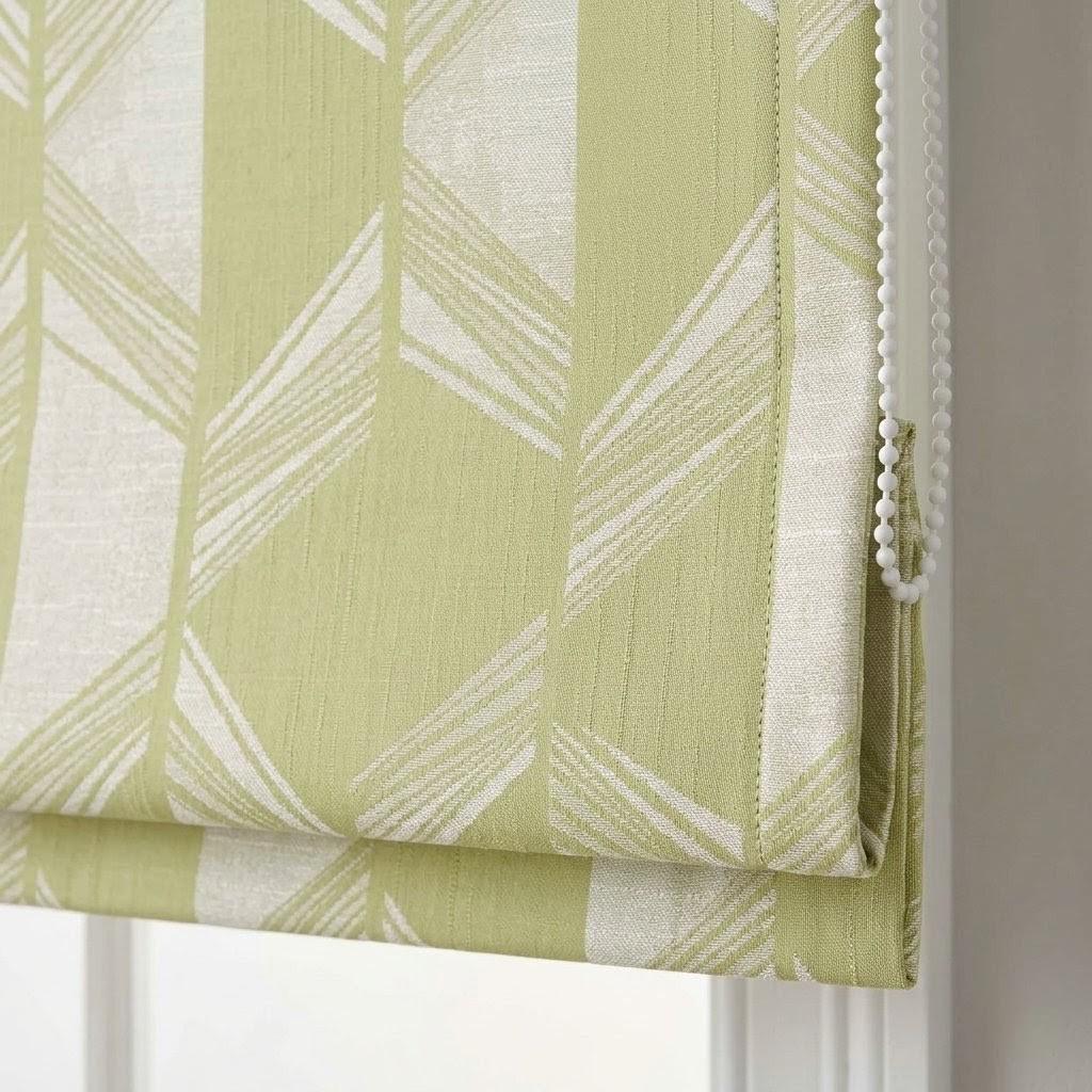 Pistachio Green & Ivory Linen Roman Shade, Geometric Jacquard, Custom Blackout or Light Filtering Window Blind — image 5