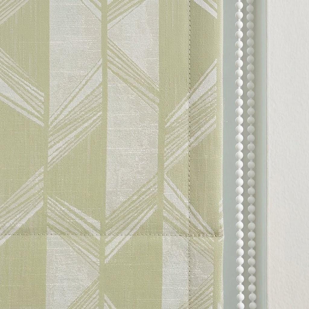 Pistachio Green & Ivory Linen Roman Shade, Geometric Jacquard, Custom Blackout or Light Filtering Window Blind — image 9