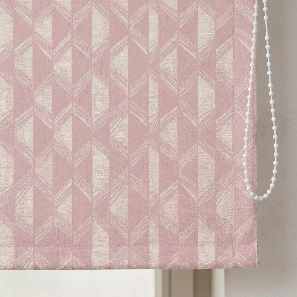Blush Pink & Ivory Linen Roman Shade, Geometric Jacquard, Custom Blackout or Light Filtering Window Blind — image 3