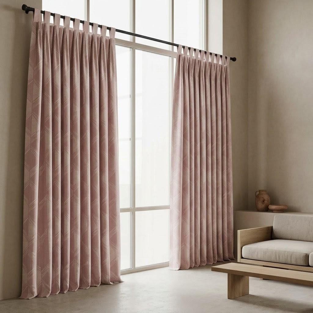 Blush Pink & Ivory Pure Linen Jacquard Curtains, Art Deco Geometric Chevron Drapes, Custom Extra Long Blackout Panels — image 9