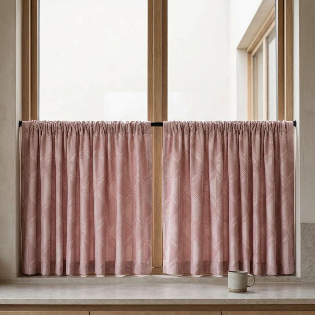Blush Pink & Ivory Pure Linen Jacquard Curtains, Art Deco Geometric Chevron Drapes, Custom Extra Long Blackout Panels — image 8