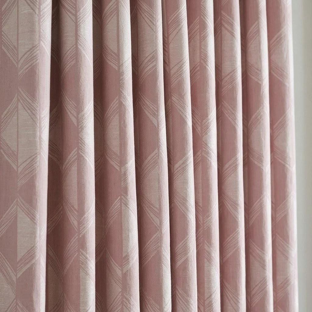 Blush Pink & Ivory Pure Linen Jacquard Curtains, Art Deco Geometric Chevron Drapes, Custom Extra Long Blackout Panels — image 7