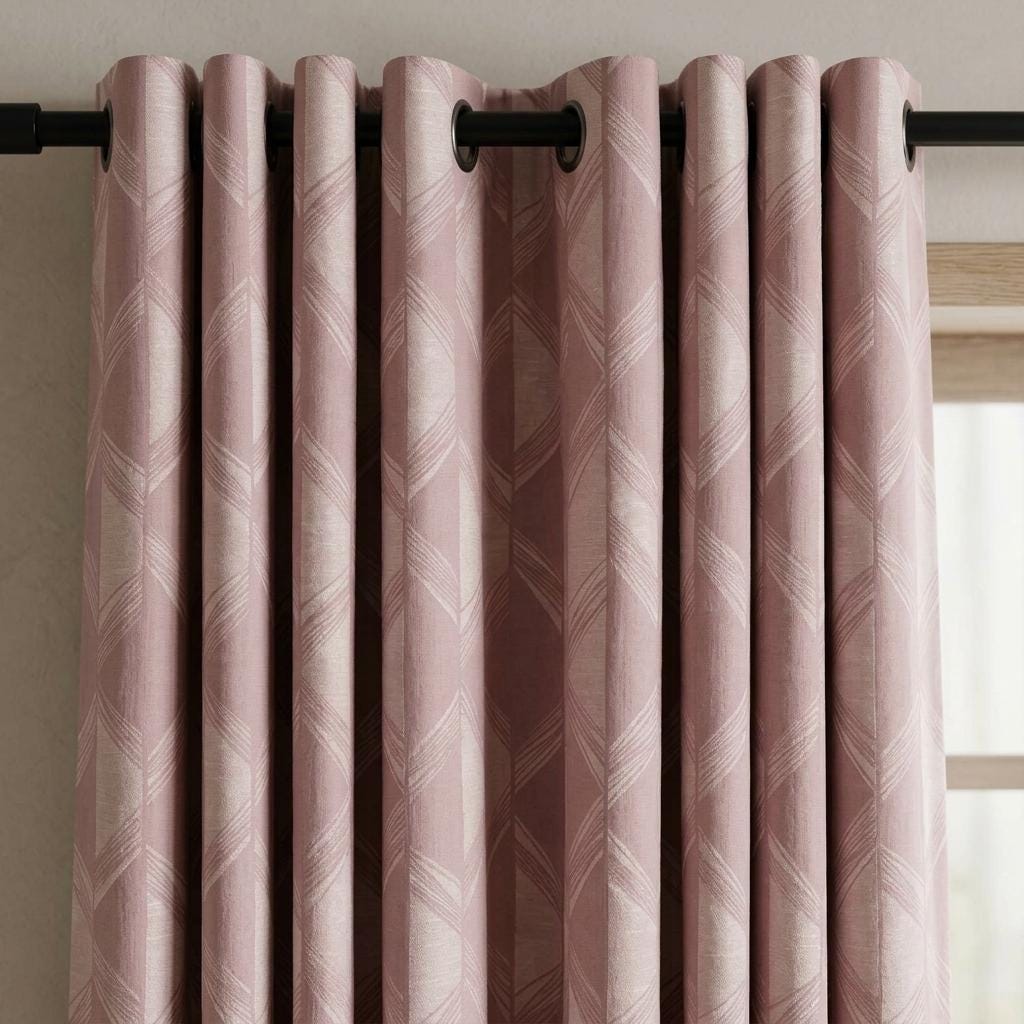 Blush Pink & Ivory Pure Linen Jacquard Curtains, Art Deco Geometric Chevron Drapes, Custom Extra Long Blackout Panels — image 6