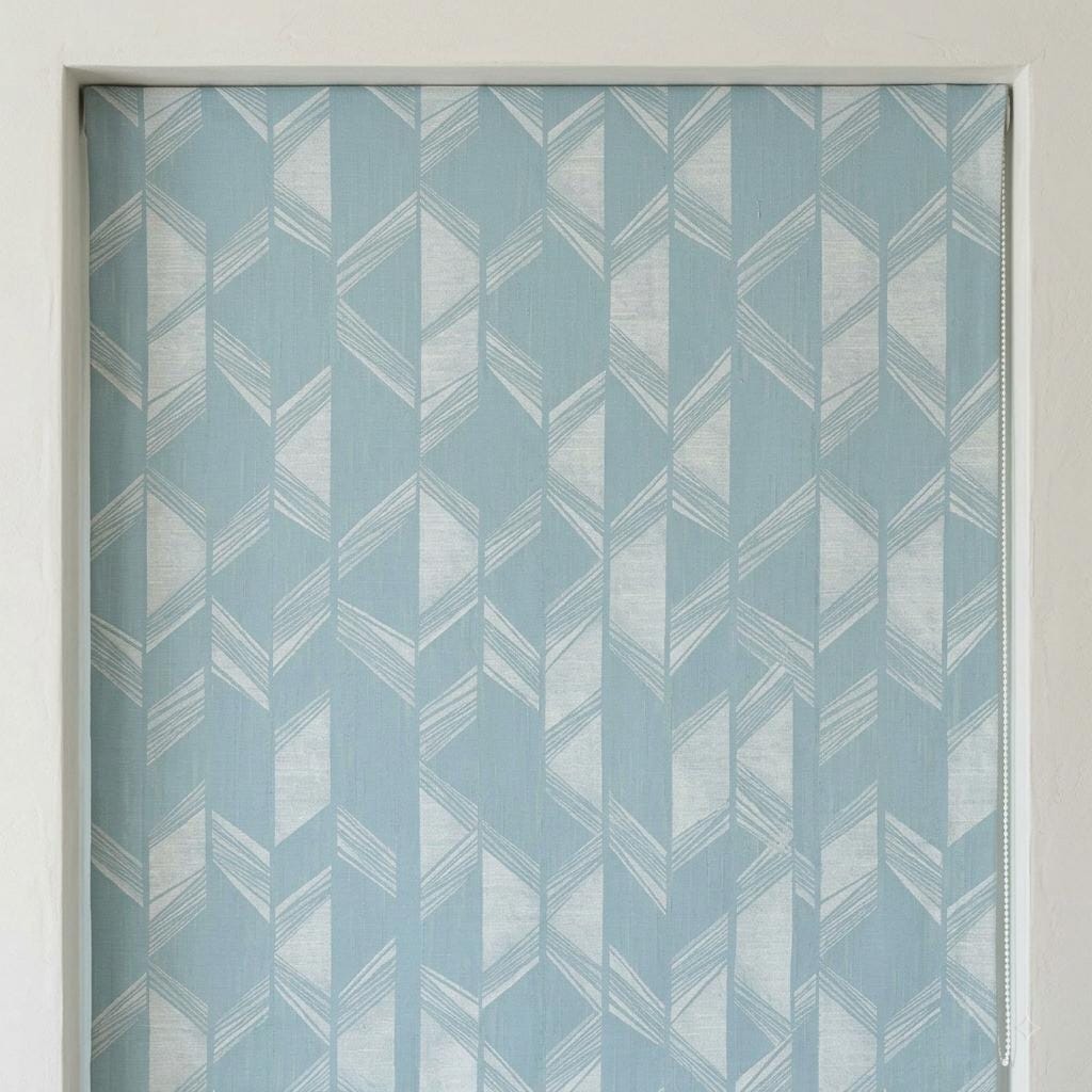 Powder Blue & Ivory Linen Roman Shade, Geometric Jacquard, Custom Blackout or Light Filtering Window Blind — image 8
