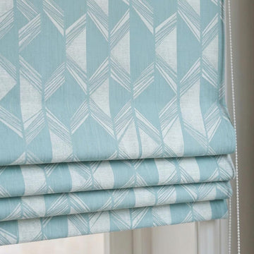 Powder Blue & Ivory Linen Roman Shade, Geometric Jacquard, Custom Blackout or Light Filtering Window Blind — image 1