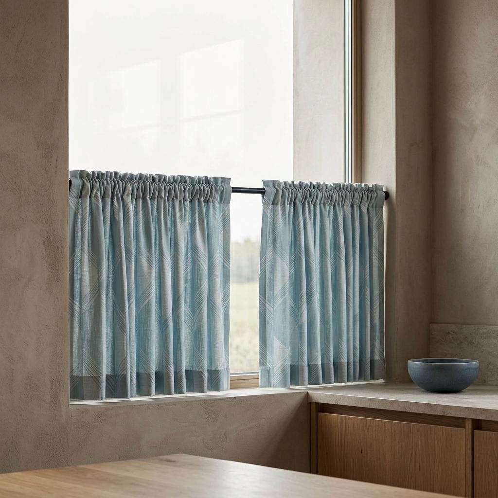 Powder Blue & Ivory Pure Linen Jacquard Curtains, Art Deco Geometric Drapes, Custom Extra Long Blackout Panels — image 6