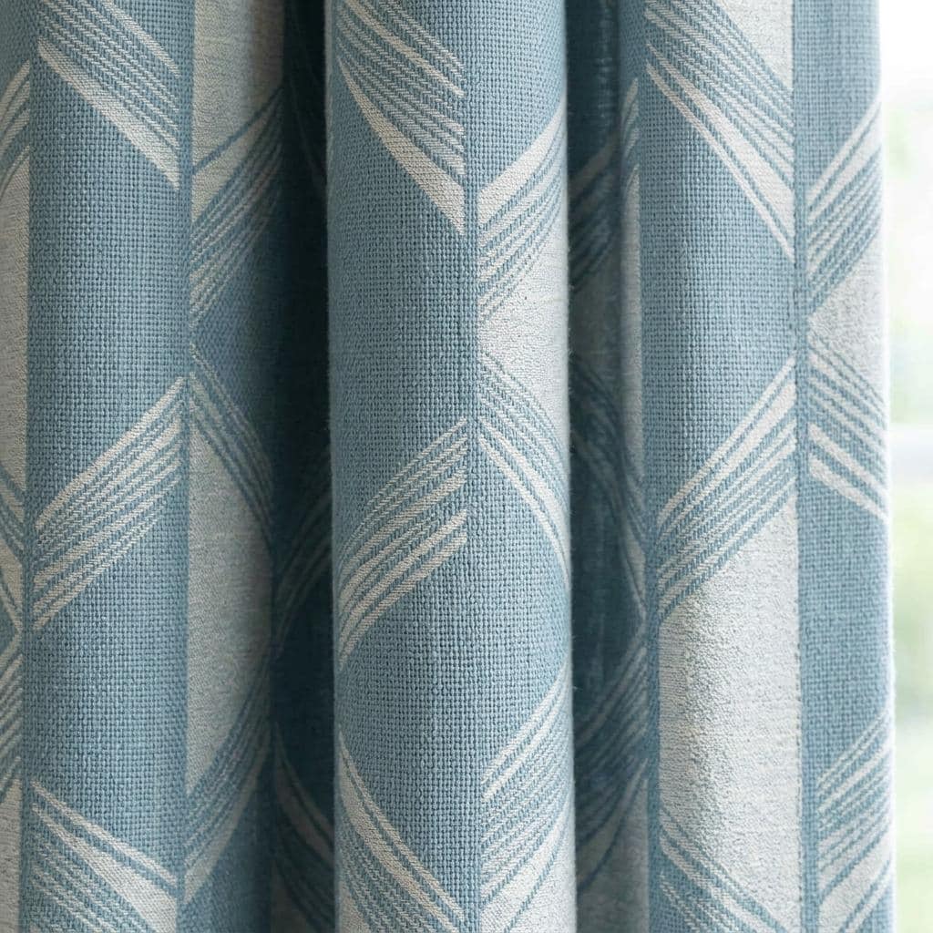 Powder Blue & Ivory Pure Linen Jacquard Curtains, Art Deco Geometric Drapes, Custom Extra Long Blackout Panels — image 9