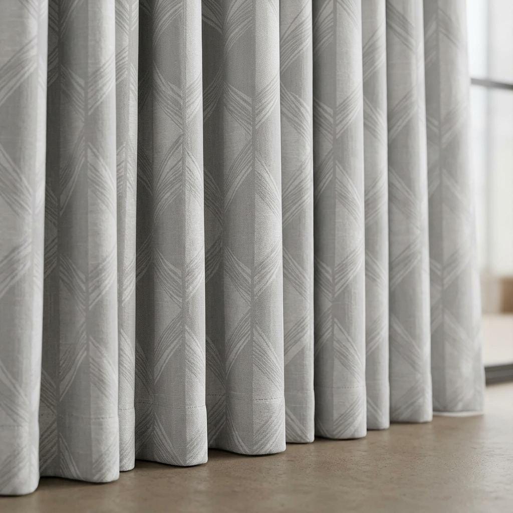 Silver Grey & Pearl White Pure Linen Jacquard Curtains, Art Deco Geometric Chevron Drapes, Custom Extra Long Blackout Panels — image 4