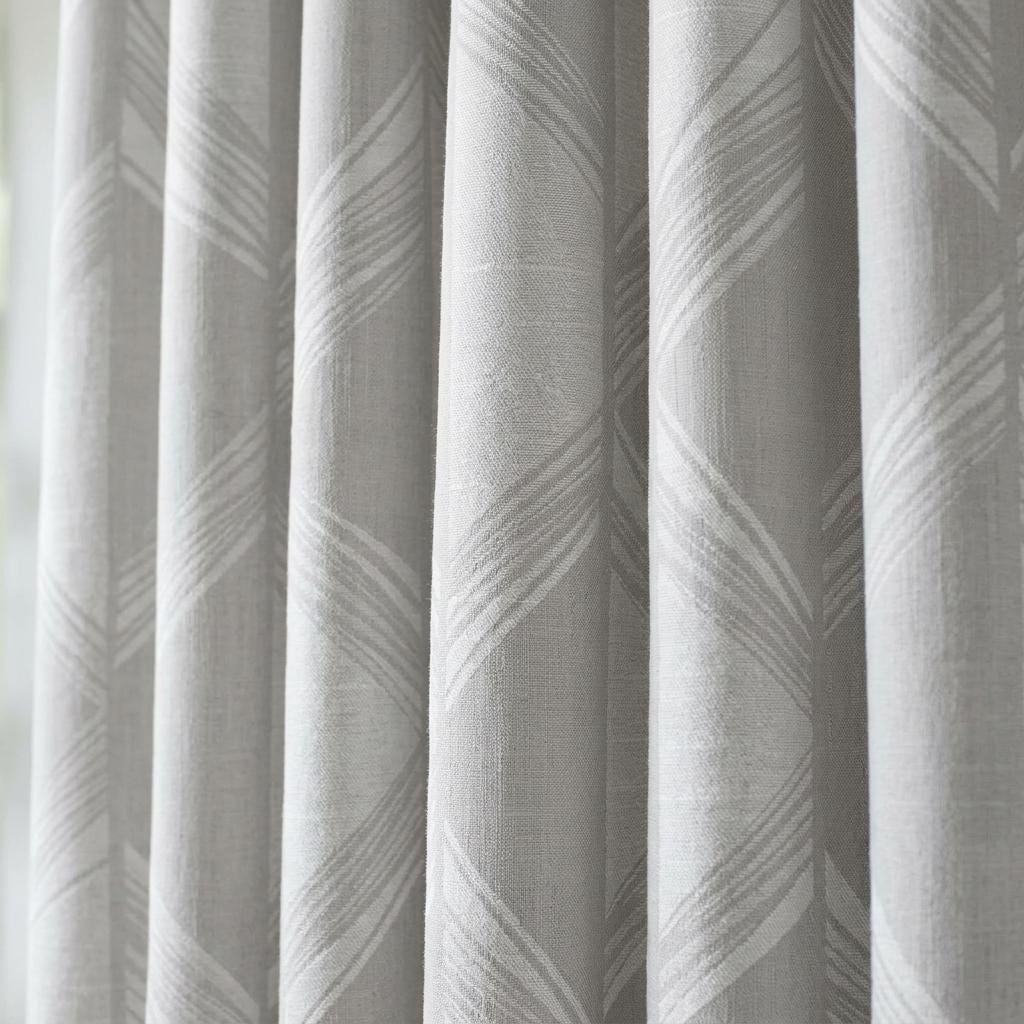 Silver Grey & Pearl White Pure Linen Jacquard Curtains, Art Deco Geometric Chevron Drapes, Custom Extra Long Blackout Panels — image 7