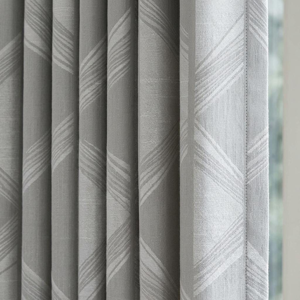 Silver Grey & Pearl White Pure Linen Jacquard Curtains, Art Deco Geometric Chevron Drapes, Custom Extra Long Blackout Panels — image 1