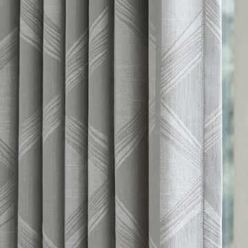 Silver Grey & Pearl White Pure Linen Jacquard Curtains, Art Deco Geometric Chevron Drapes, Custom Extra Long Blackout Panels — image 1