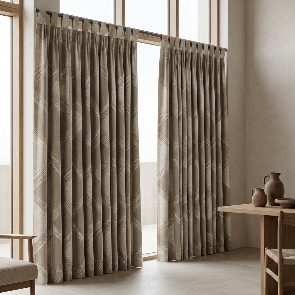 Warm Taupe & Ivory Pure Linen Jacquard Curtains, Art Deco Geometric Chevron Drapes, Custom Extra Long Blackout Panels — image 5