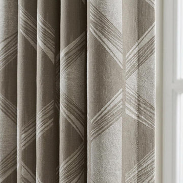 Warm Taupe & Ivory Pure Linen Jacquard Curtains, Art Deco Geometric Chevron Drapes, Custom Extra Long Blackout Panels — image 1