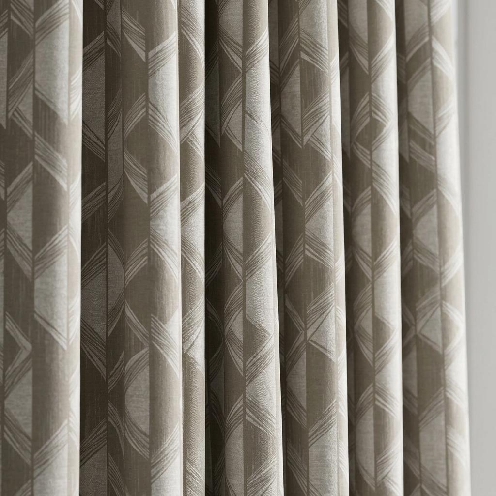 Warm Taupe & Ivory Pure Linen Jacquard Curtains, Art Deco Geometric Chevron Drapes, Custom Extra Long Blackout Panels — image 9