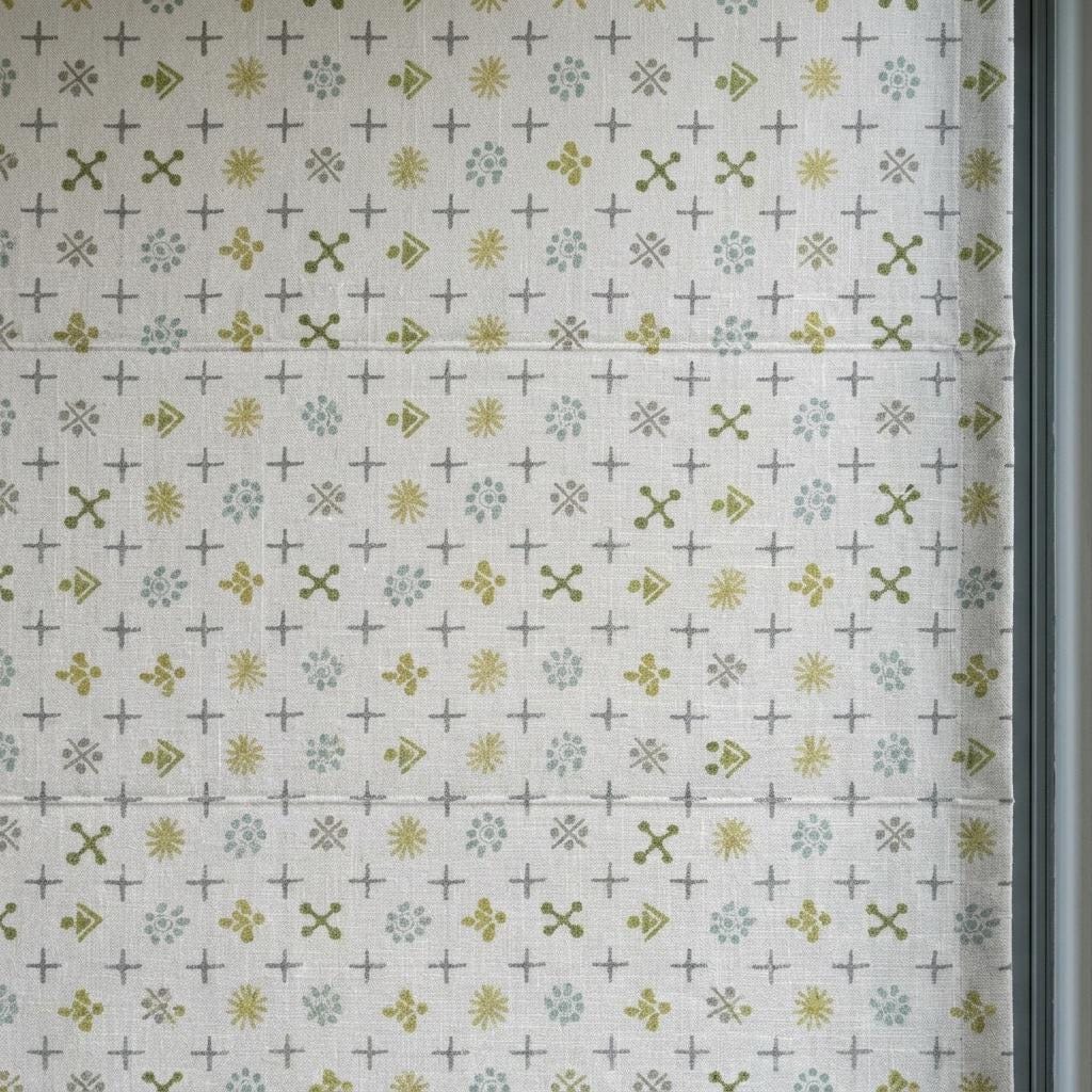 Natural Gray Linen Roman Shade, Olive Sage Mid Century Atomic Print Custom Blind, Blackout or Light Filtering Window Shade — image 10